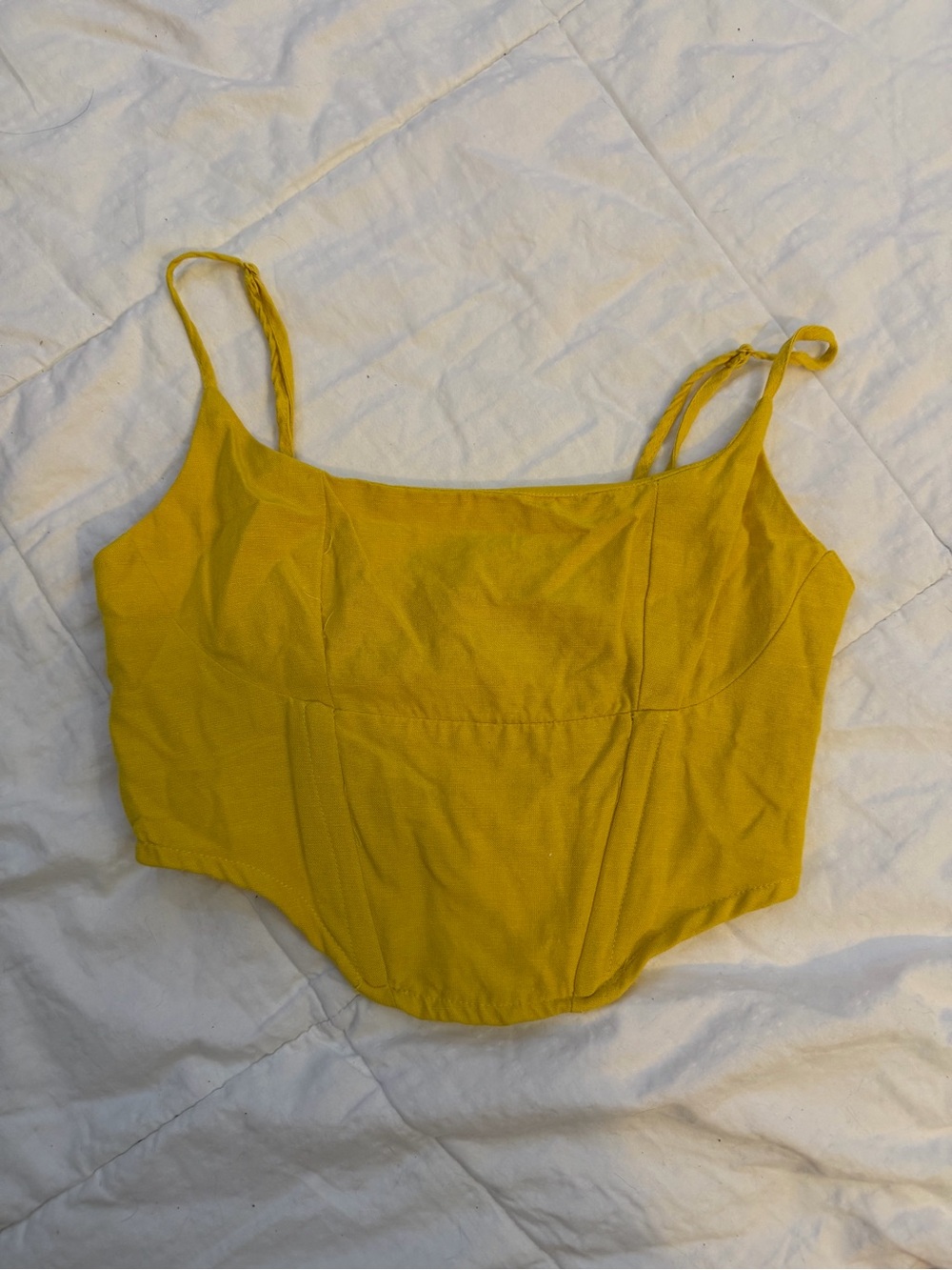 Women's Mustard Yellow Bandeau Crop Top with Spaghetti Straps